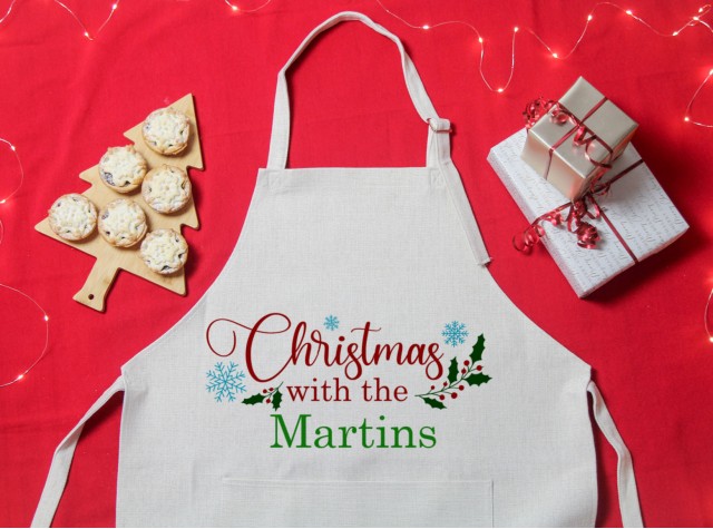 eat drink and be merry linen christmas apron
